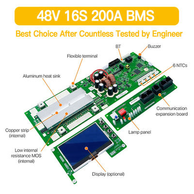 16S 48V Smart BMS برای ذخیره سازی سیستم خورشیدی 100A 200A سیستم مدیریت باتری LiFePO4