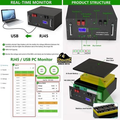 OEM 51.2V 15Kwh اینورتر خورشیدی LFP4 LiFePO4 بسته باتری 48V 300Ah برای موازی Max 32 موازی